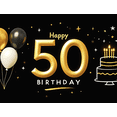 thumbnail image 4 of Glamorous Black Background Happy 50th Birthday Banner with Golden Balloons Crowns Stars Cakes Party Supplies Backdrop Decorations Photography Props for Birthday Party Celebration Photo Booth Decor, 4 of 8