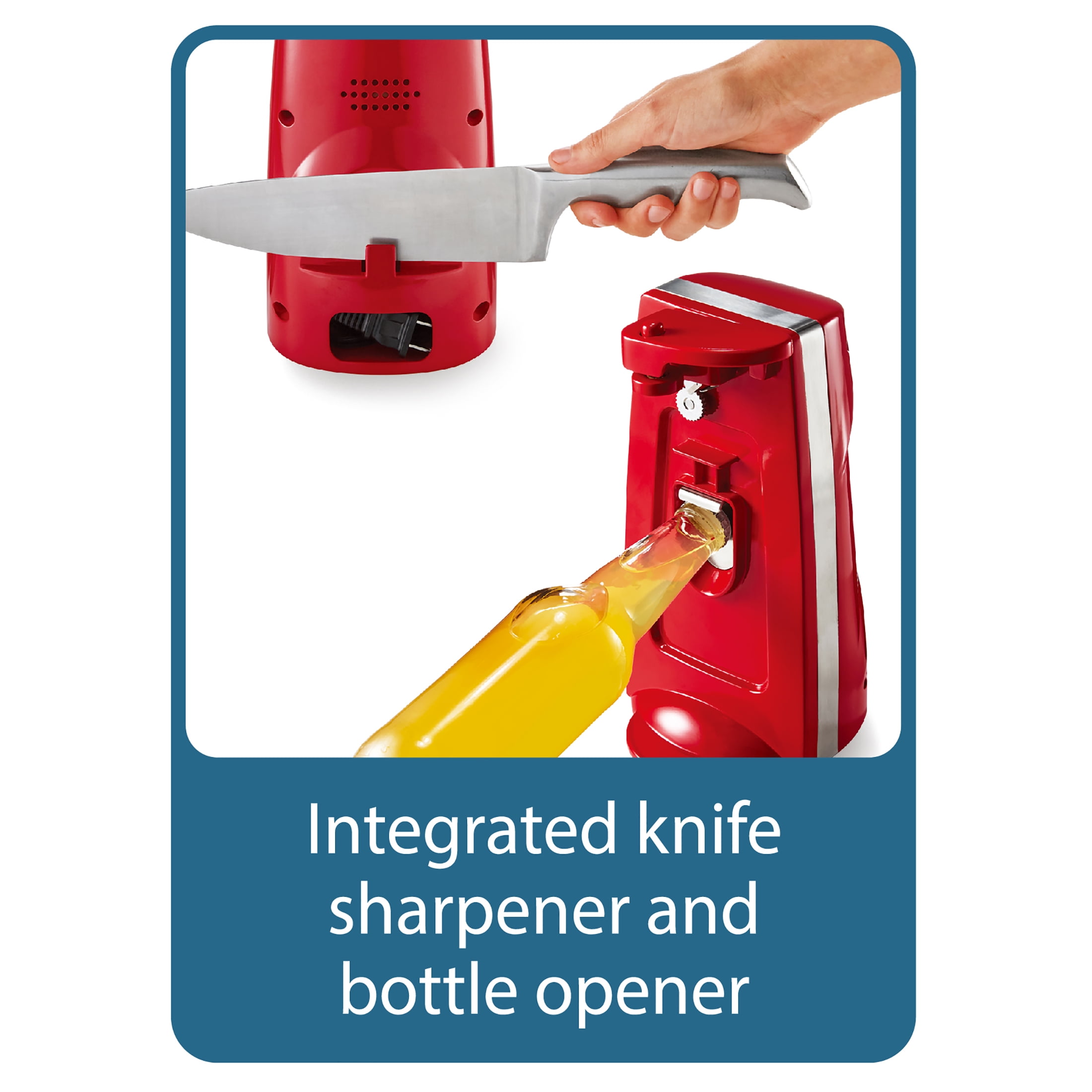 Starfrit 50 Watt 3 in 1 Electric Can Opener Knife Sharpener Bottle Opener  Magnetic Lid Holder Auto Shutoff Removable Blade Cord Storage Red - Office  Depot