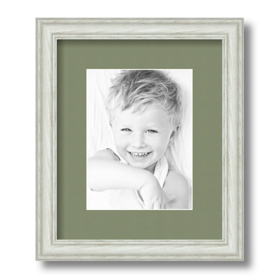 ArtToFrames 10x12 Matted Picture Frame with 6x8 Single Mat Photo Opening Framed in 1.25 Off White Wash on Ash and 2 Basil Mat (FWM-4098-10x12)
