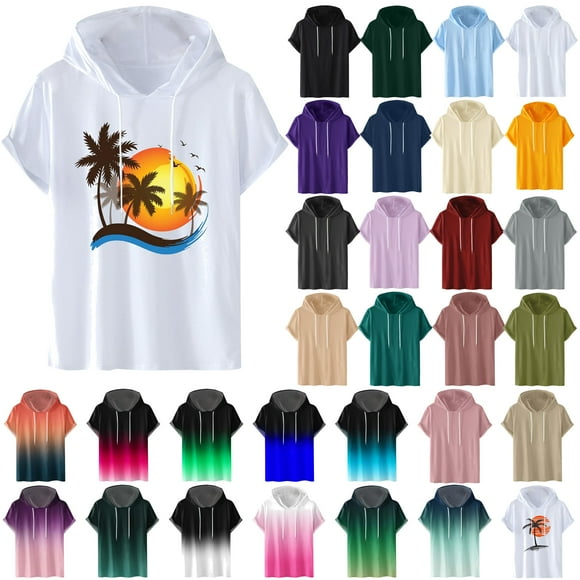 DDAPJ pyju Mens Summer Hawaiian Shirt Short Sleeve Hoodies Tropical Printed Casual Drawstring Pullover Tops Loose Vacation Beach Hawaii Hooded T-shirt Flash Sale White M
