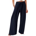thumbnail image 1 of Fashnice Pantalon Palazzo à Cordon pour Femmes, Jambe Grand, Pantalon Long Ample, Pantalon de Vacances, Bleu Marine, G, 1 of 2
