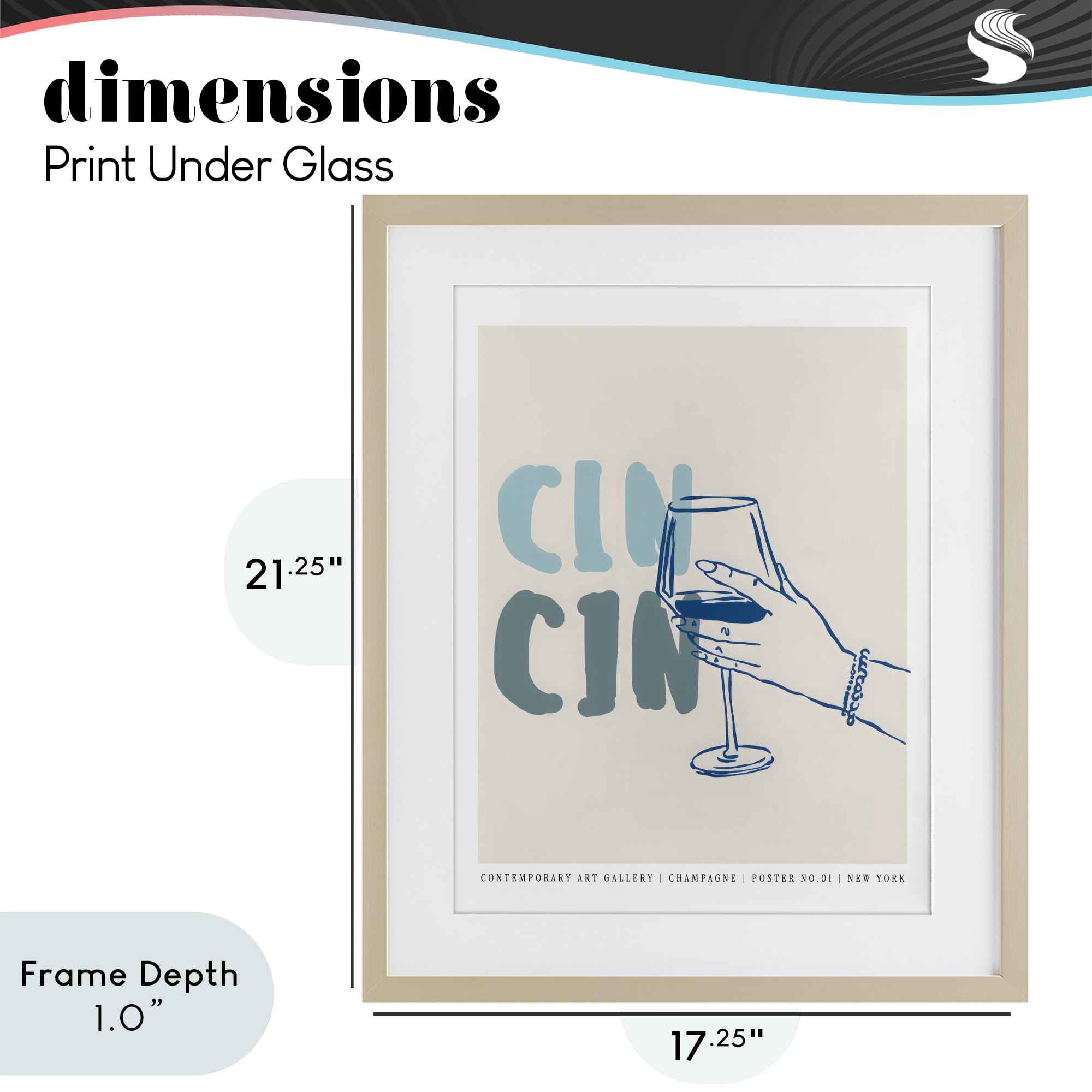 Stupell Industries Cin Cin Blue Champagne Toast Birch Framed Print Under Glass, design by The Prints Vibe