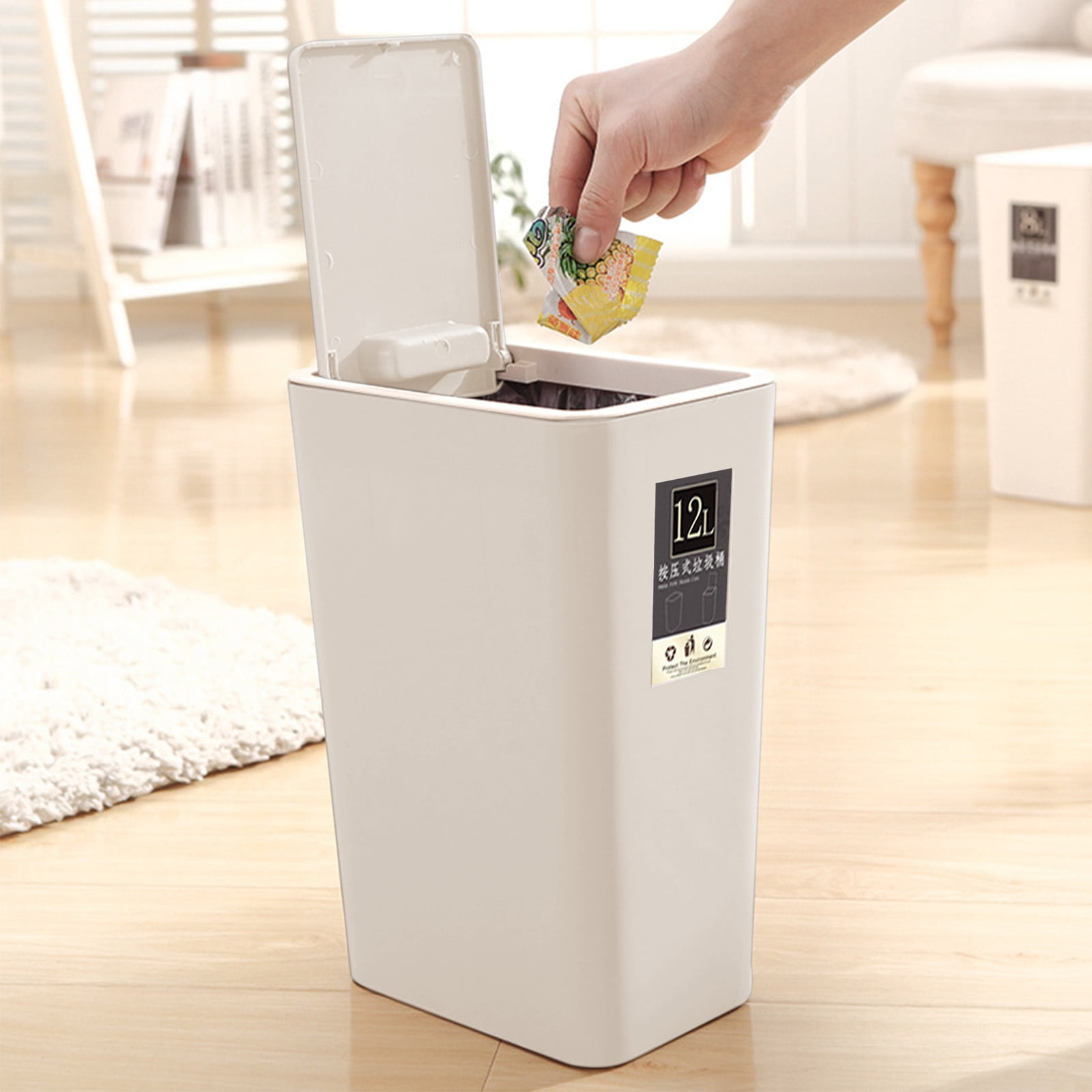 under $5 Fufafayo Trash Can with Lid, Small Bathroom Trash Can Wastebasket, Slim Garbage Can with Inner Bucket, Press Top Lid Garbage Container Bin for Kitchen, Home, Office, Bedroom