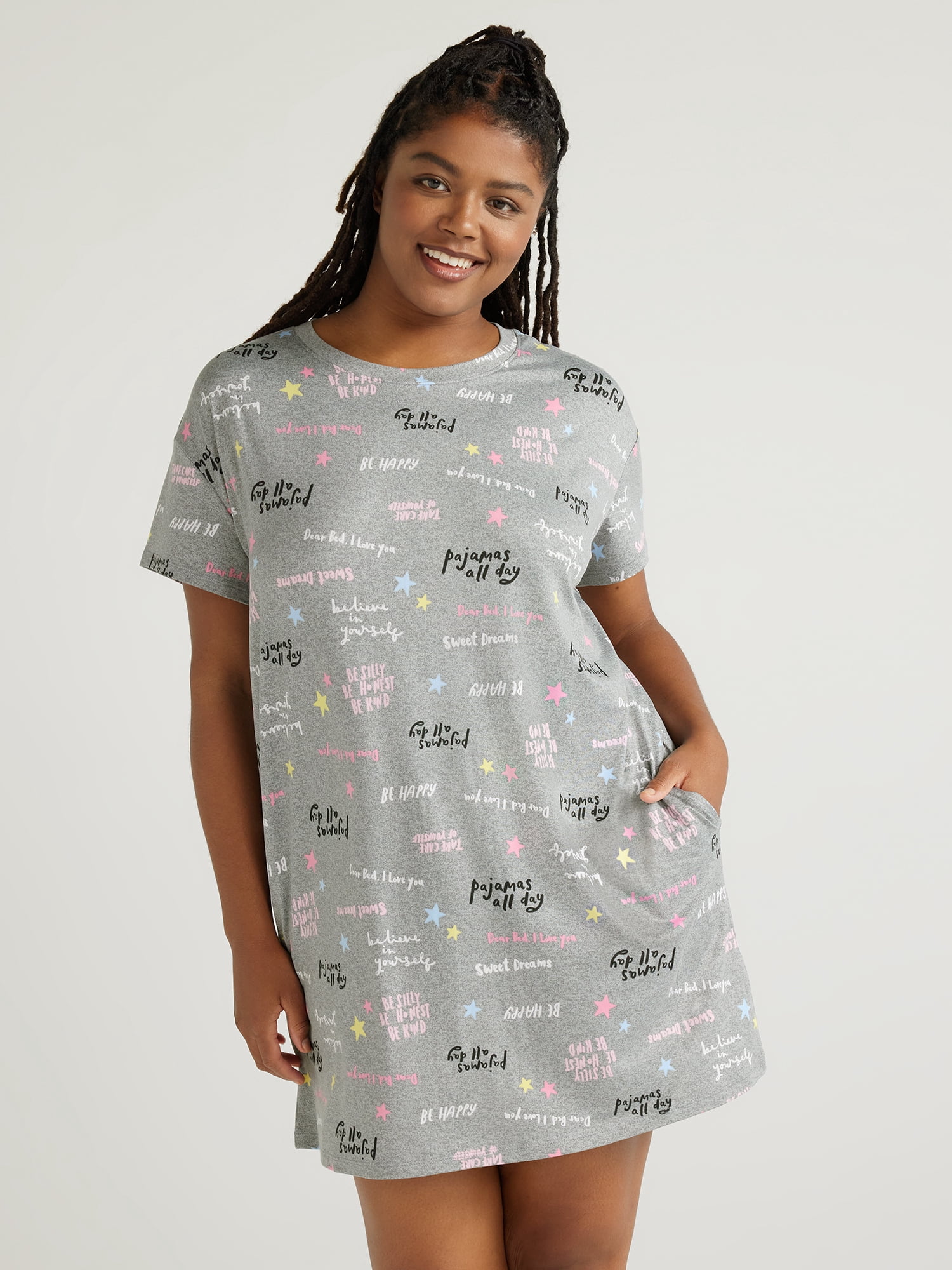 Joyspun Women’s Short Sleeve Sleep Shirt, Sizes S/M to 2X/3X