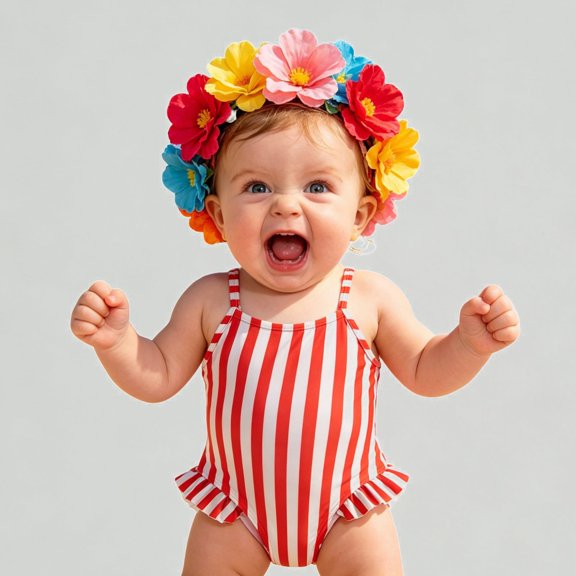 Xijirk Baby Girls' Striped One-Piece Swimsuit Ruffle Hem Design for Summer Beach,9-12 Months