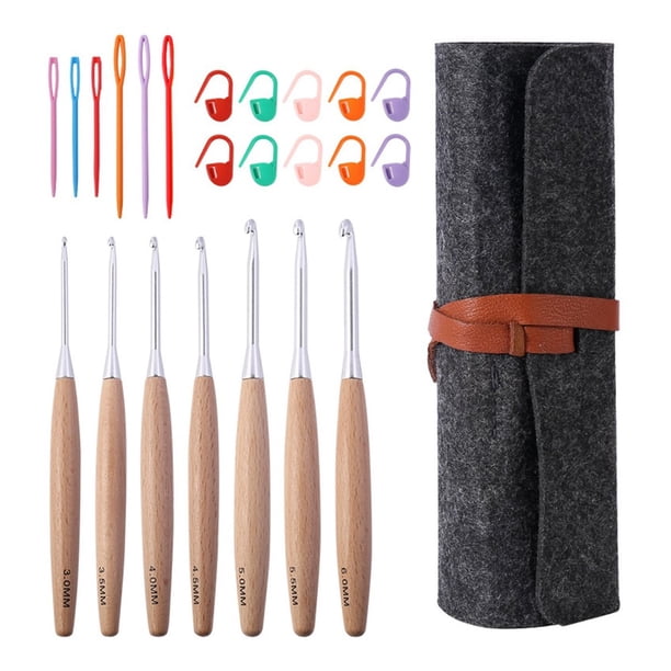 Agujas de Crochet con , Juego de Agujas de Crochet de Madera de (3,0 mm A 6,0 mm), Kit de Crochet, Agujas de Crochet Grandes para Crochet