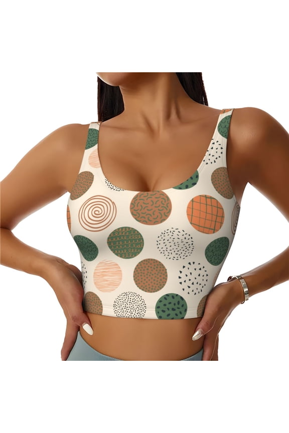 Sports Bras for Women High Support -Abstract Geometric Circles Pattern Soft Athletic Crop Workout Tank Top for Women