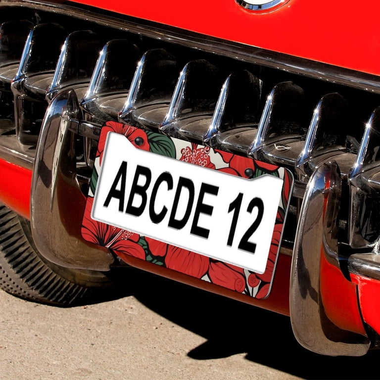 ハイビスカス　プレート 2 PCS Red Hawaiian Hibiscus Flower License Plate Frame Hibiscus