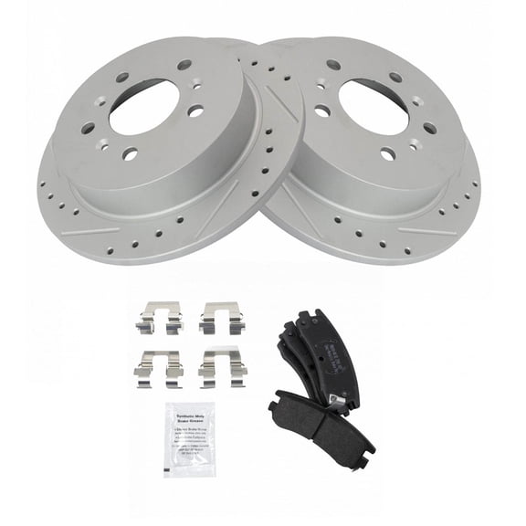 TRQ Rear Performance Brake Pad & Rotor Kit Brake Pads Brake Rotors Set Semi-Metallic Premium G-Coated Fits Select 2009 Buick LaCrosse 2006-2010 Chevrolet Impala 2006-2007 Monte Carlo