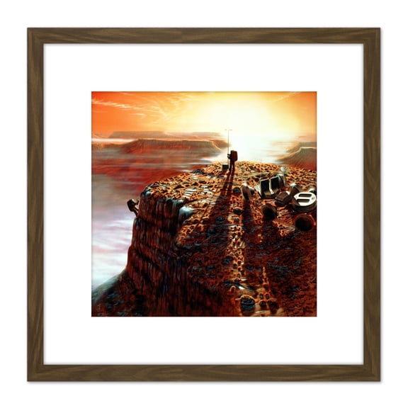 Space NASA Humans On Mars Concept Illustration 8X8 Inch Square Wooden Framed Wall Art Print Picture with Mount