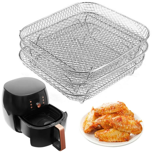 Accesorios para Freidora Aire Acero Inoxidable 304 Rejilla para Parrilla Tres Capas Rejilla Apilable Rejilla para Deshidratación Rejilla para Filtro (cuadrada)