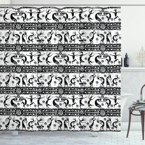 Ambesonne African Shower Curtain, Oriental Dancer, 69"Wx70"L, Black White