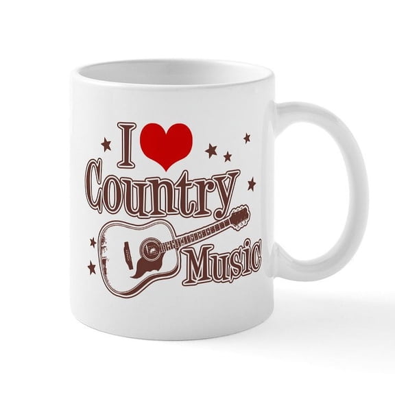 CafePress - I Love Country Music Mug - 11 oz Ceramic Mug - Novelty Coffee Tea Cup