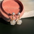 thumbnail image 3 of 1 Pair Women Earrings Camellia Shape Faux Pearl Design Show Unique Charm Alloy Mini Flower Style Elegant All-Match Drop Earrings for Dating,A, 3 of 7
