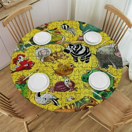 

BCIIG Birds Animals Maximalism Round Table Cover Stain Resistant Washable Indoor Outdoor Tablecloth Kitchen Dining Wedding Parties Waterproof Fabric 100% Polyester 54-58