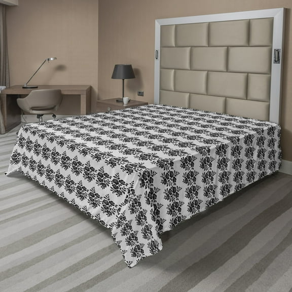 Ambesonne Floral Flat Sheet, ClassyRose Flowers, Full Size, Charcoal Grey and White
