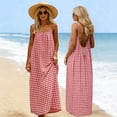 thumbnail image 2 of Miluxas Womens Summer Plaid Dresses Spaghetti Strap Back Beautiful Flowy Swing Sundress Beach Vacation Clothes Red, 2 of 9