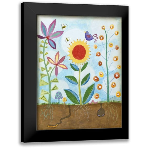 Meagher, Megan 12x14 Black Modern Framed Museum Art Print Titled - Whimsical Flower Garden II