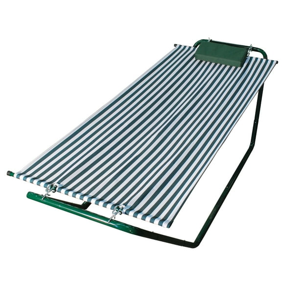 The Hamptons Collection 83" Hunter Green and White Stripe No-Swing Hammock with Pillow and 4-Point