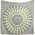thumbnail image 2 of Bless International Indian hippie Bohemian Psychedelic Golden Blue Peacock Mandala Wall hanging Bedding Tapestry (Yellow Green, King (88x104Inches)(225x265Cms)), 2 of 5