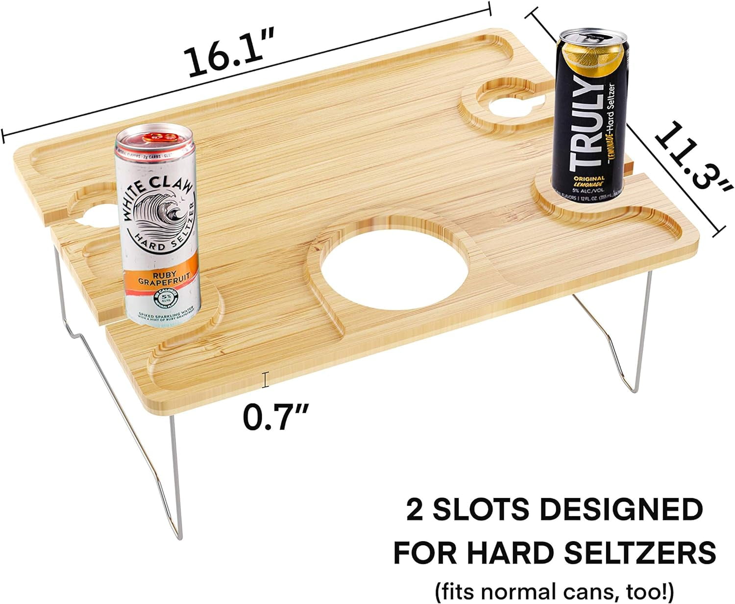 Bpc Large Folding Bamboo Picnic Table with 4 Wine Glasses Holder, Oak