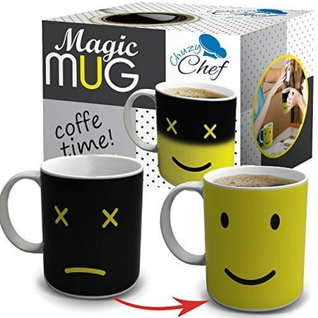 Cool Color Changing Magic Mug - Funny Coffee & Tea Unique Heat Changing Sensitive Cup 12 oz Yellow Happy Face Design Drinkware Ceramic Mugs Cute Birthday Christmas Gift Idea for Mom Dad Women & (Best Gift Ideas For Dad Christmas)