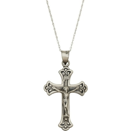 Sterling Silver Orthodox Antiqued Crucifix Cross Necklace, 18