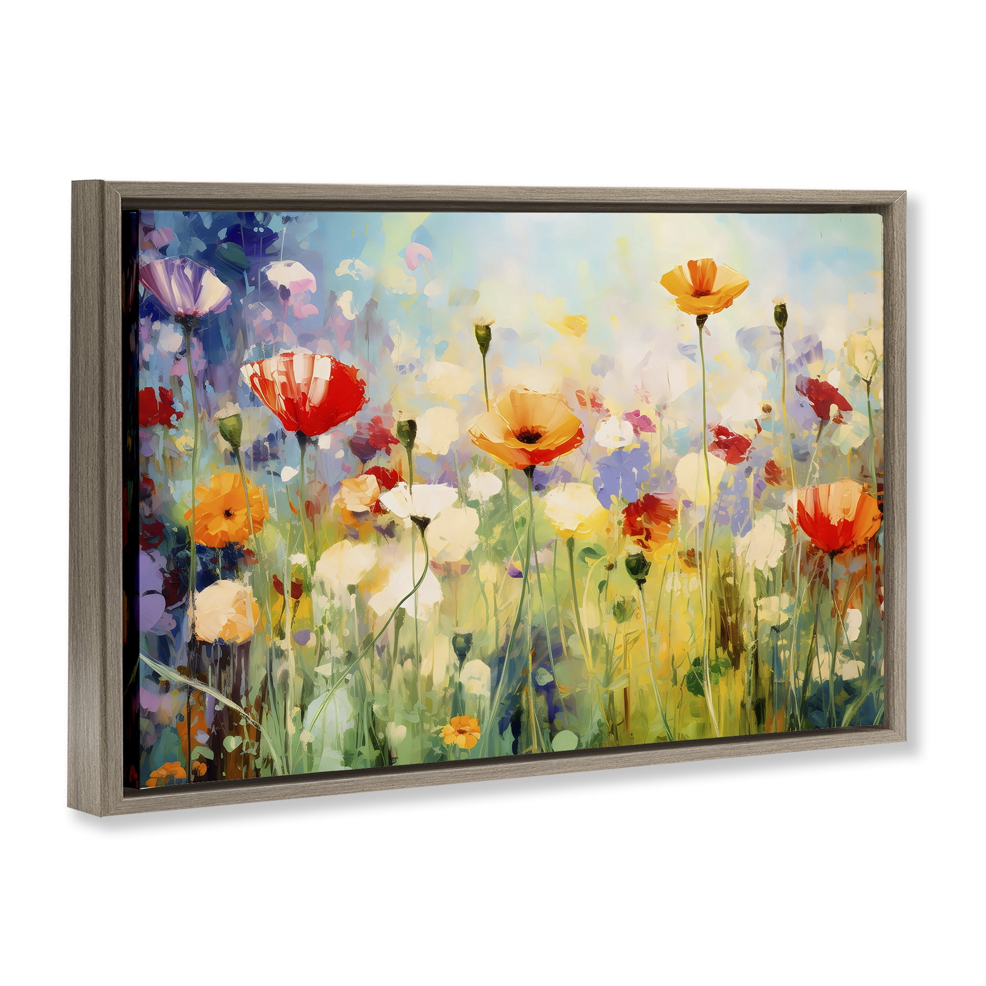Stupell Industries Sunlit Meadow of Colorful Blooms Brown Framed Floater Canvas Wall Art, design by Creative Studio