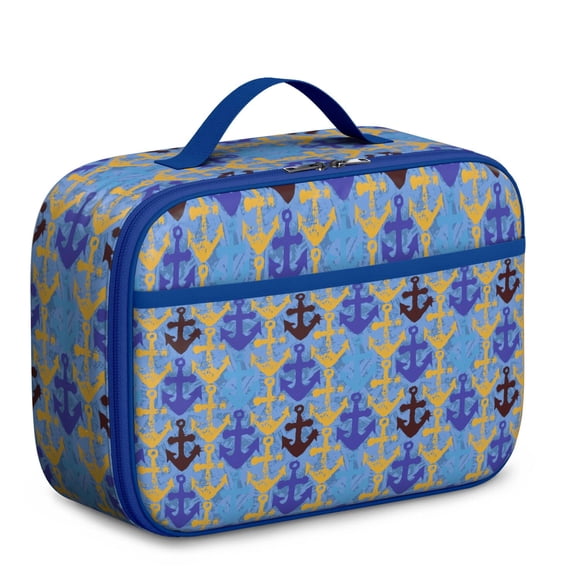 Sac à Lunch – Ancre Nautique Bateau Côtier Vagues Marines Phare Océan Ancre Carte Plage Tropicale Été Boussole Sac à Lunch Isolé pour École et Voyage