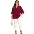 thumbnail image 3 of DARING DIVA Women's Plus 3/4 Sleeve Notch V Neck Dressy Casual Blouses 1X Burgundy, 3 of 6