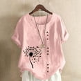 thumbnail image 1 of Lydiaunistar Womens Spring Tops Plus Size Casual Printed Short Sleeve Button Blouse Round Neck T-Shirt Lightweight Polyester Pink, 1 of 4
