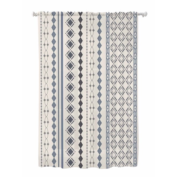 Sheer Curtains 63 Inch Length, Boho Ethnic Semi Sheer Curtains Light Filtering Window Treatment, Aztec Bohemian Vintage Geometric Blue Rustic Privacy Voile Drapes for Living Room Bedroom 52x63 Inch