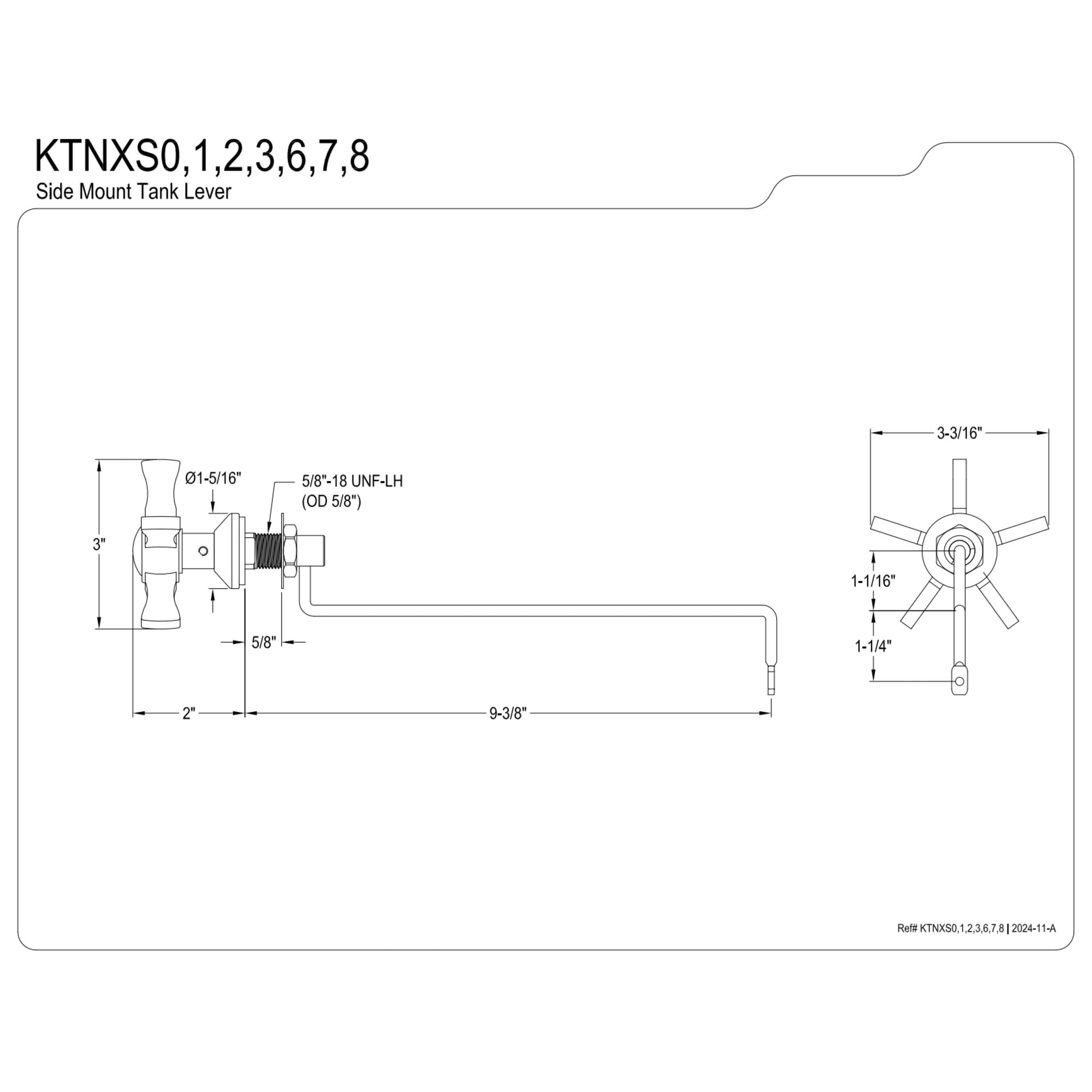 Kingston Brass KTNXS6 Hamilton Side Mount Toilet Tank Lever in Polished Nickel