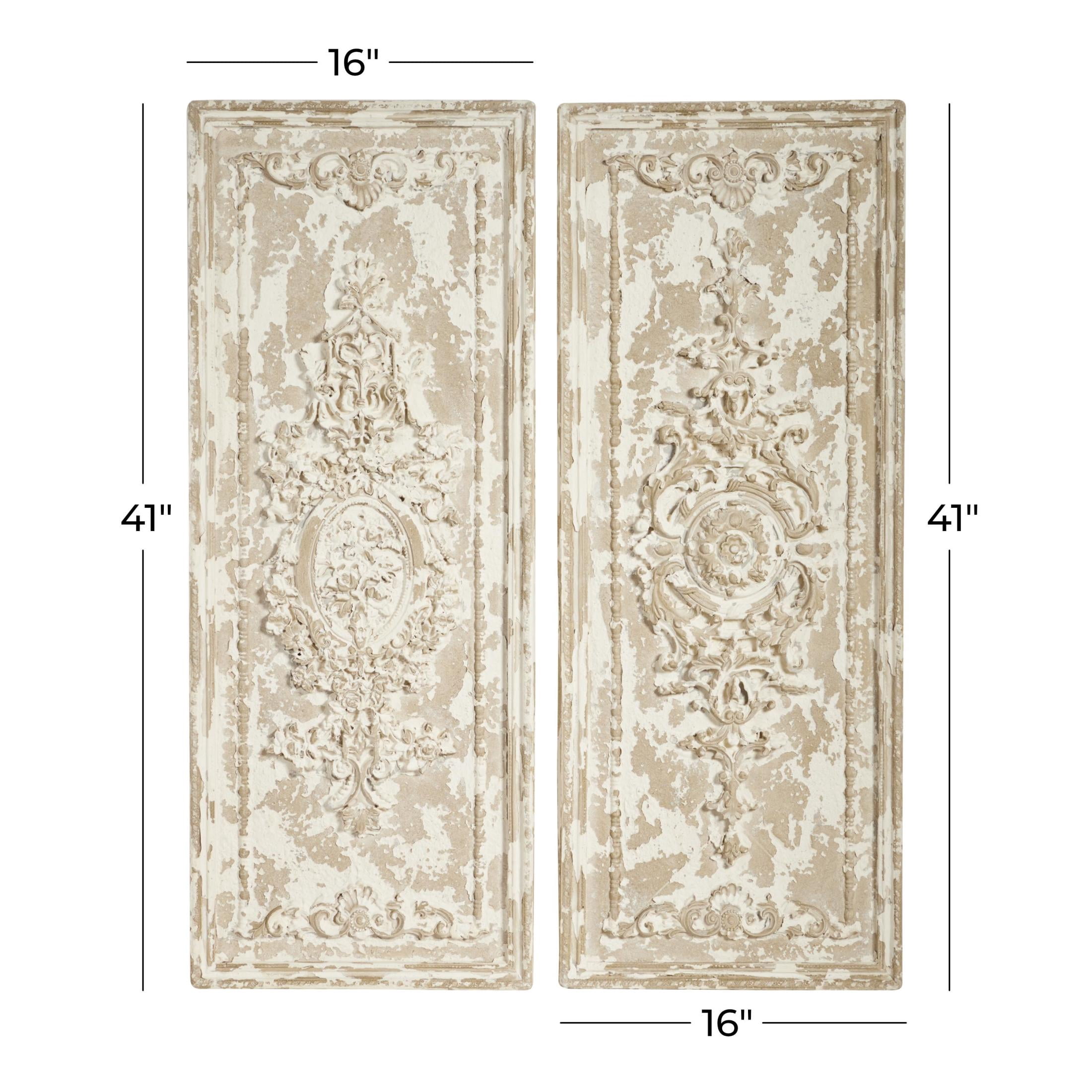 DecMode Beige Fiberclay Ceramic Handmade Carved Arabesque Geometric Wall Decor (2 Count)