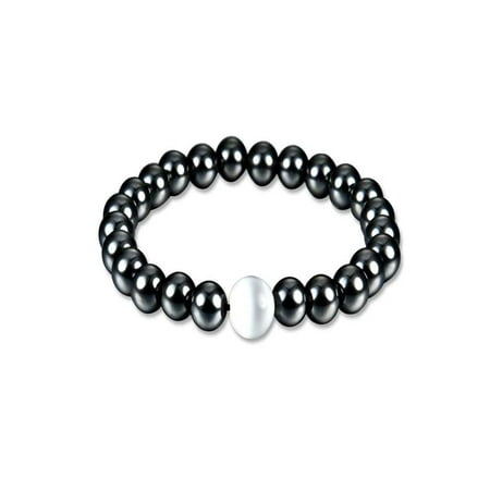 - Magnetic Healthcare Bracelet Weight Loss Therapy Round Black Stone White Pearl Bracelet