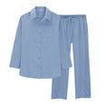 thumbnail image 2 of Endives Women's Linen Pant Suit Fashion Athleisure Solid Color Drop Shoulder Long Sleeve Button Down Shirt and Pant Set S-5XL, 2 of 6