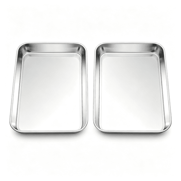 BPPEG 2 Pack Baking Sheet, 9 X 7 Inches Stainless Steel Cookie Tray Set for Cooking Toasting, Mini Metal Cookie Toaster Oven Baking Pan Non Stick, Rustproof & Mirror Finish, Dishwasher Safe