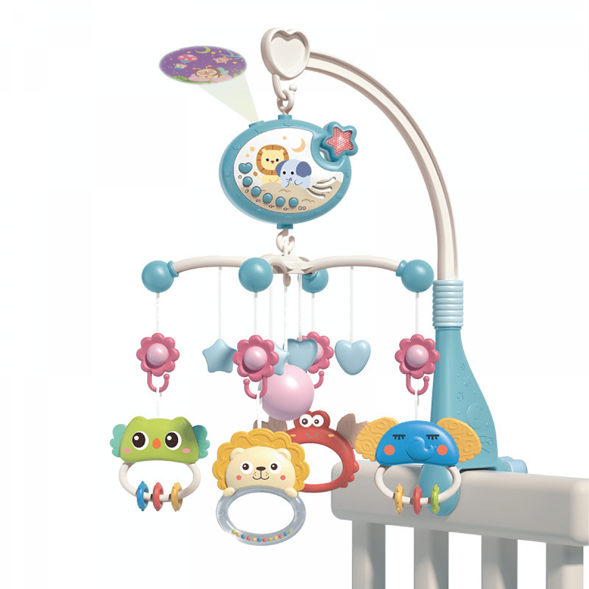 Baby Crib Mobile with Music, Lights & Timming Function, Projector Rotating Hanging Rattles Toys Baby Mobile Gifts Toy for Boys Girls(Red)
