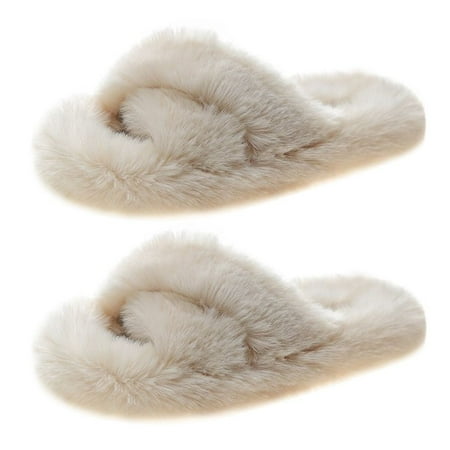 

Plush Female Soft Thick Bottom Cotton Slippers Sub Imitation Rabbit Hairy Slippers Hair Cross Cotton Slippers WHITE 37