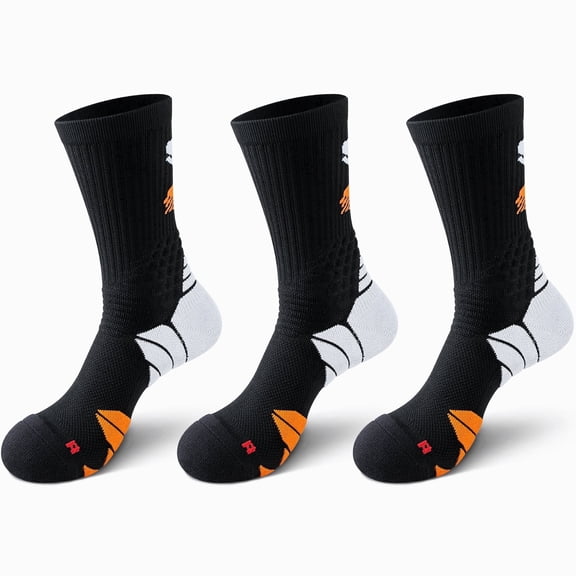 Mqamex 3 Pairs Men's Compression Athletic Crew Socks,Size 9-13,Moisture Wicking Cushioned Sports Socks Arch Support