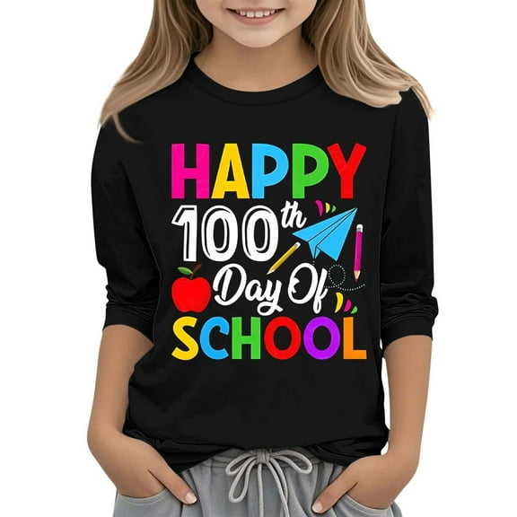 Delliss 100 Days of School Shirt for Women Happy 100 Days of School Sweatshirt cute Graphic 3/4 Sleeve Tops 3-12 Years