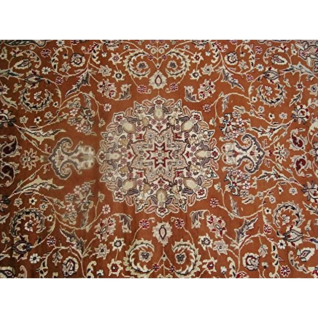 AHMEDANI Tapis Exclusif Orange Brûlé Rouille Floral Noué à la Main Laine Soie (9 x 6)'
