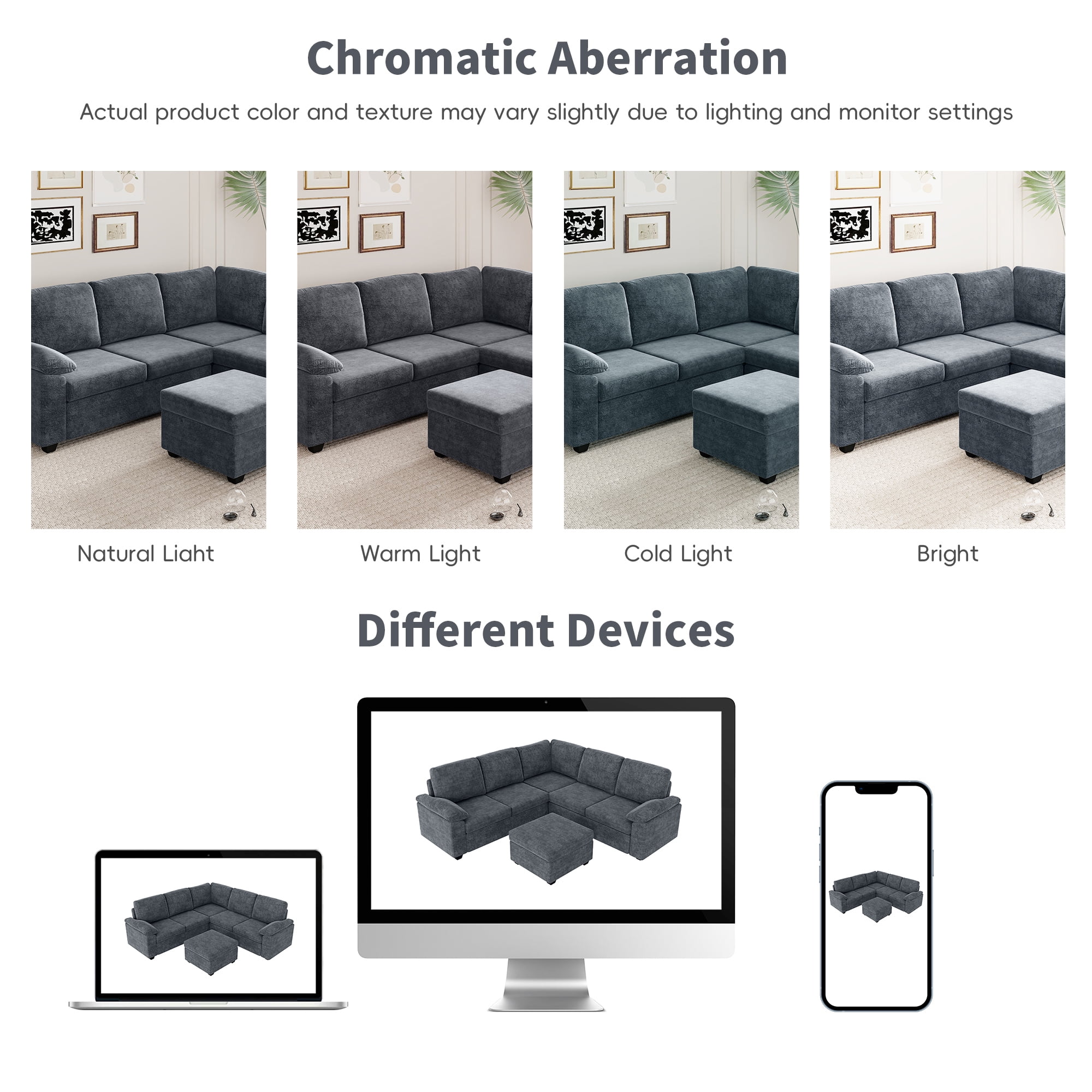 EUROCO 2000LBS 84" Modern U Shaped Sectional Sofa Set, 6 Seat Velvet Upholstered Corner Couch with Ottoman, Armrest Pillow, Indoor Furniture for Living Room, Apartment, Office, Gray