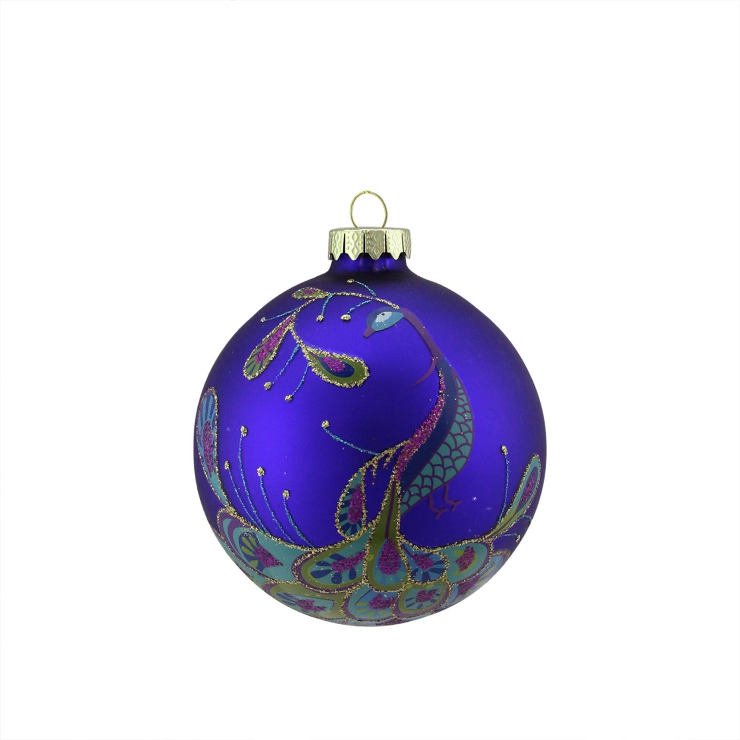 4" Regal Peacock Blue Glittered Glass Ball Christmas Ornament Walmart