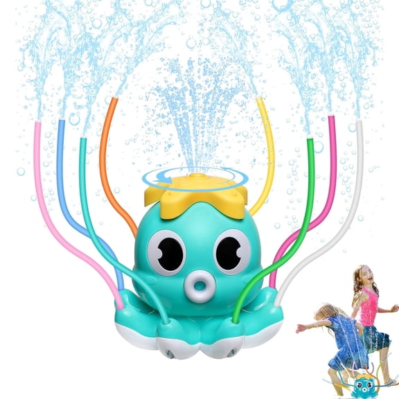 Kids Water Toys, Octopus Water Spray Sprinkler with 8 Colorful Swinging Tubes for Summer Outdoor Garden Backyard Lawn Splashing Toys for Ages 3  Boys Girls, Light Blue