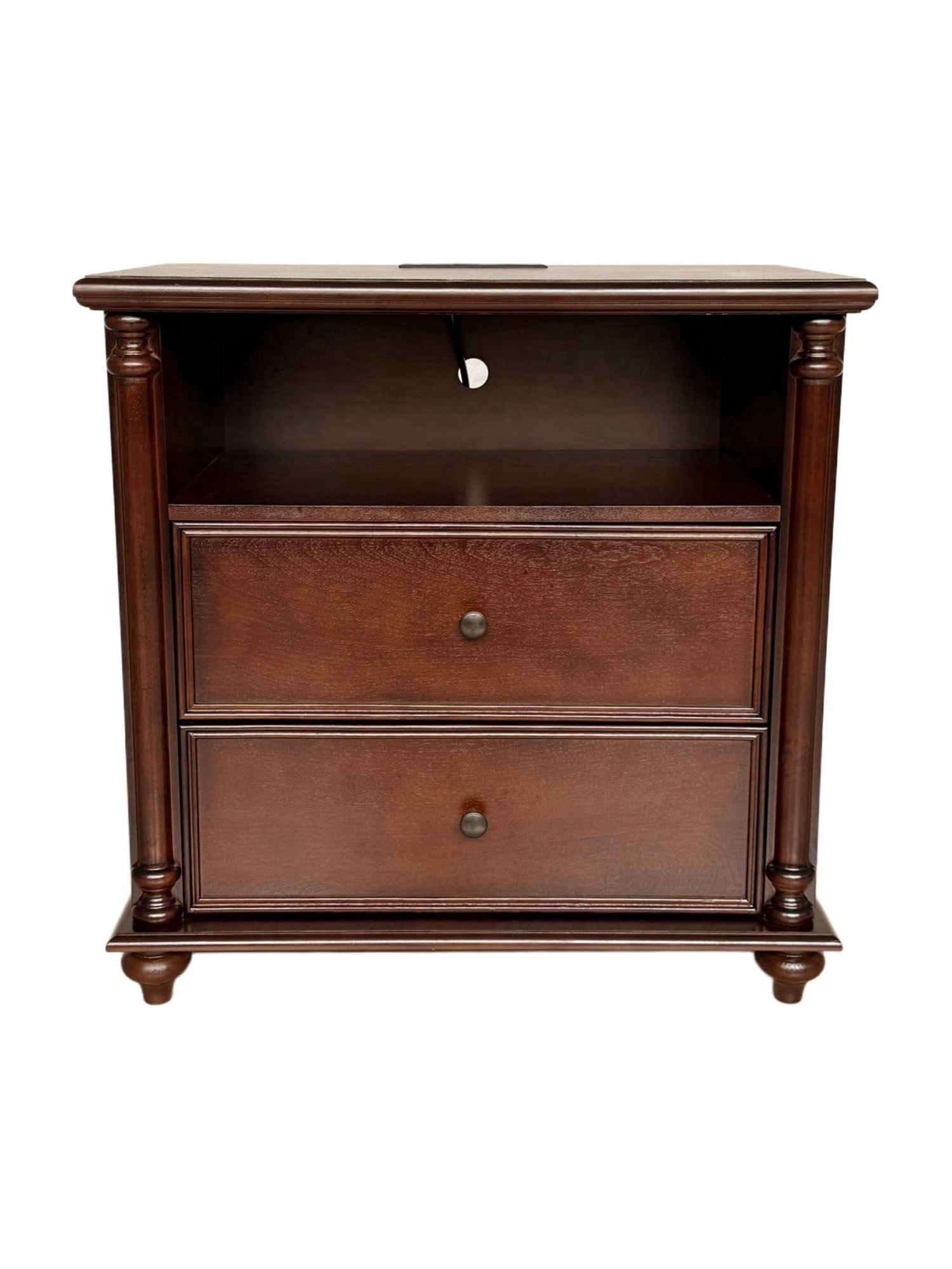 28" Nightstand with Charging Station, Rustic Brown Bedside Table with 2 Drawers, End Table with USB Ports and AC Outlets for Bedroom, Living Room, Walnut