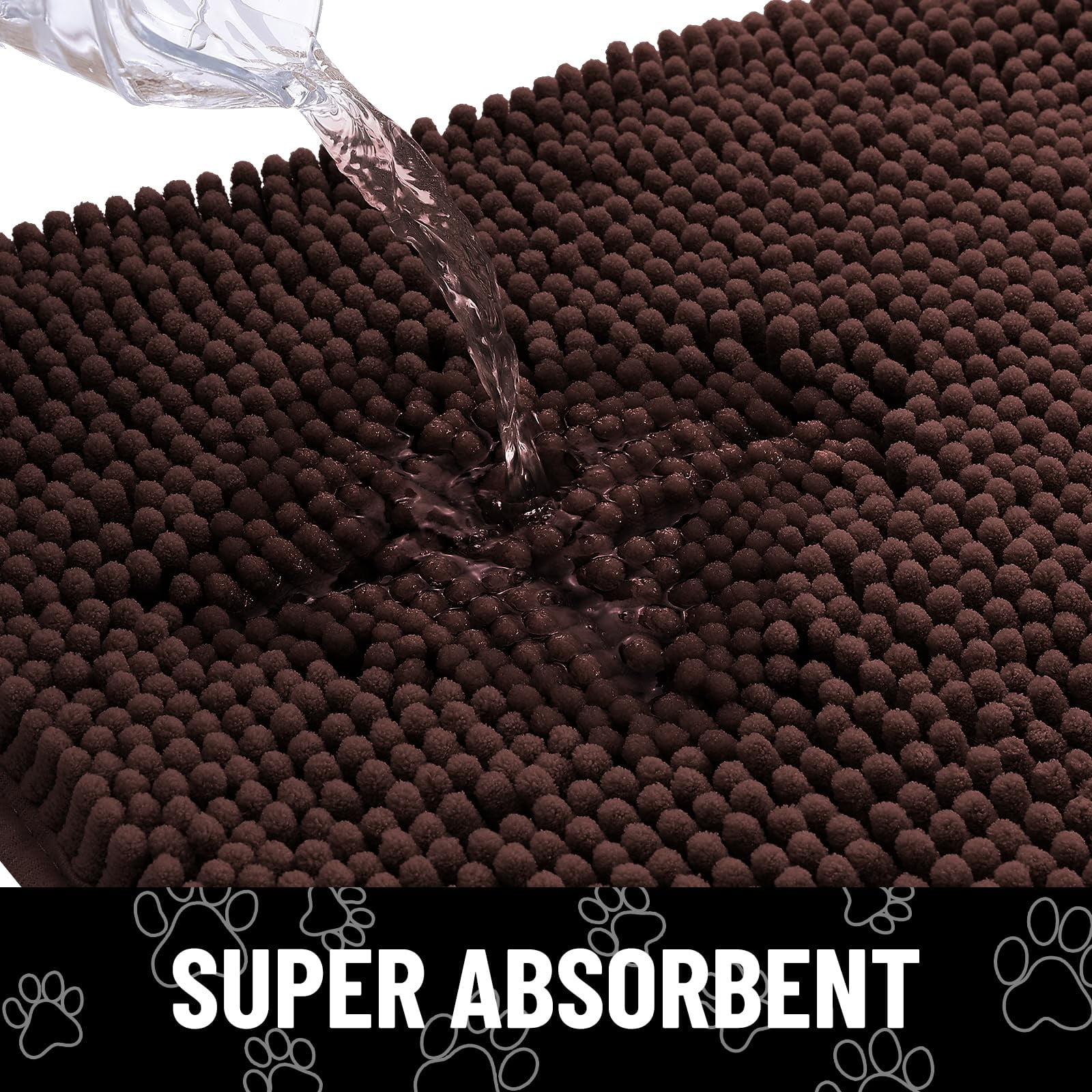Buganda Dog Door Mats for Muddy Paws, Washable Dirt Trapper Front Door Rugs, Non-Slip Absorbent Chenille Indoor Doormats(36"x24", Brown)