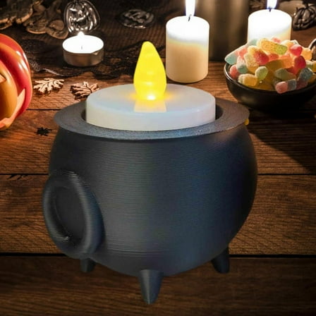 Cauldron Tea Light Holder Halloween Spooky 3D Printed Black Witch Jar Candle Holder Festival Partys Desktop Decoration A