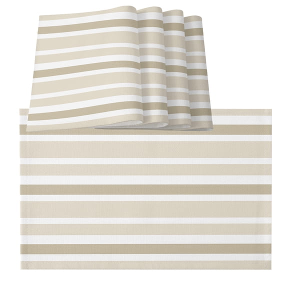 Beige Brown Striped Placemats for Dinning Table Set of 6, Modern White Abstract Art Aesthetics Burlap Kitchen Place Mats Waterproof Cloth Table Mats, Indoor Outdoor Placemats Easy Clean Dinner Decor