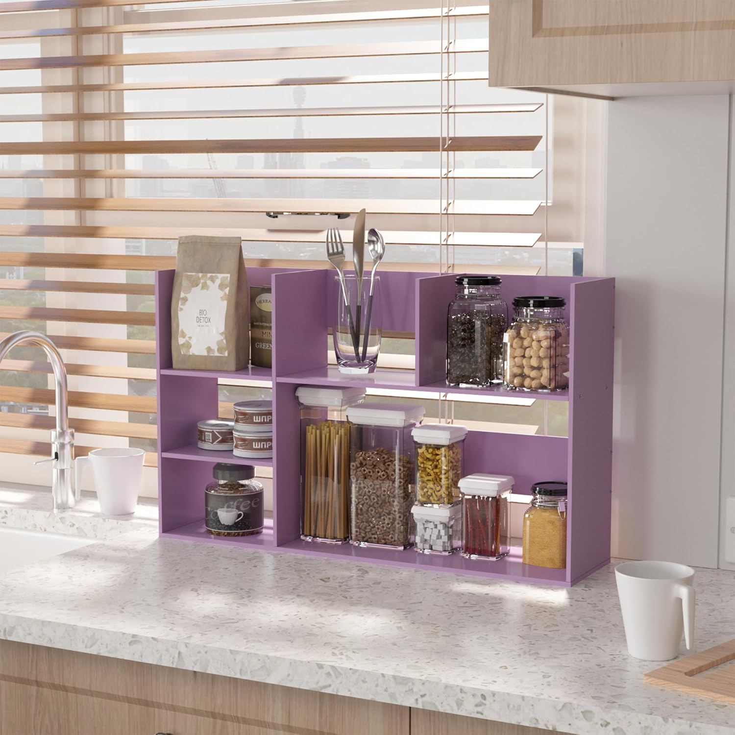 Jerry & Maggie Extra Large Desk Organizer Shelves for Office Organization, Multi Units Storage Rack Home Office Accessories, Office Must Haves Desk Shelf for Top of Desk, Violet